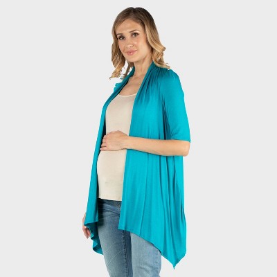 24seven Comfort Apparel Maternity Open Front Draped Jacket with Flowy Hem