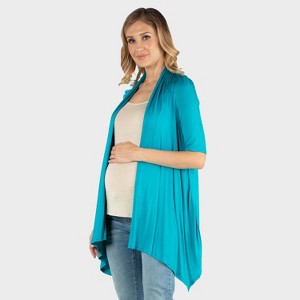 24seven Comfort Apparel Maternity Open Front Draped Jacket with Flowy Hem - 1 of 3