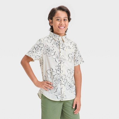 Boys' Short Sleeve Floral Printed Button-Down Shirt - Cat & Jack™ Cream