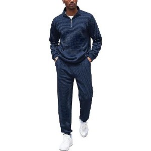 COOFANDY Men's Tracksuit 2 Piece Quarter Zip Sweatsuit Workout Plaid Jacquard Jogging Suit Set - 1 of 4