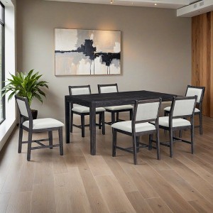 7-Piece Retro Dining Table Set for 6, 1 Rectangular Wood Dining Table Set for 6 with Upholstered Chairs for Dining Room - Leovsnove - 1 of 4