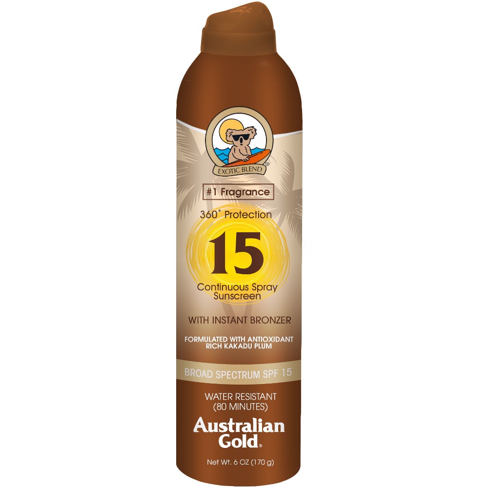 UPC 054402260456 product image for Australian Gold Sunscreen Continuous Spray with Instant Bronzer SPF 15 - 6 oz | upcitemdb.com