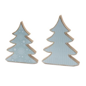 Wooden Pine Tree Set of 2 – 11.75 in Height Blue and Brown Holiday Decor By Melrose - 1 of 4