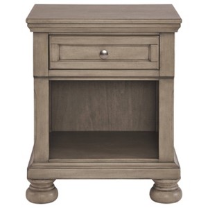 Signature Design by Ashley Lettner Nightstand Light Gray: Bedside Table with Shelving, Metal Glides, Wood Frame - 1 of 4