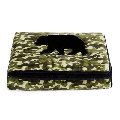 Kids' Applique Printed Velvet to Sherpa Reverse Weighted Throw Blanket Camo Green - Dream Theory