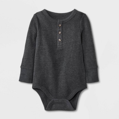Baby Boys' Henley Thermal Long Sleeve Bodysuit - Cat & Jack™ Charcoal Gray 3-6M