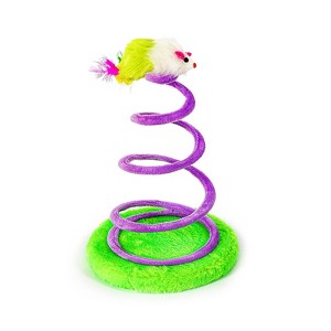 Interactive Cat Toy – Plush Mouse with Spring Coil and Feather Tail, Bouncy Teaser for Indoor Cats & Kittens - 1 of 4