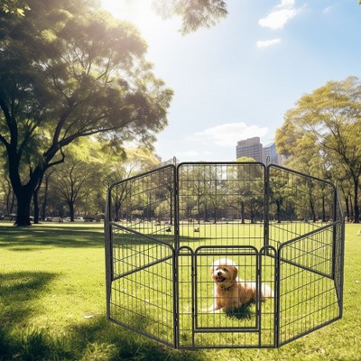 8-Panel Black Metal Pet Playpen with Door, 31.7"H