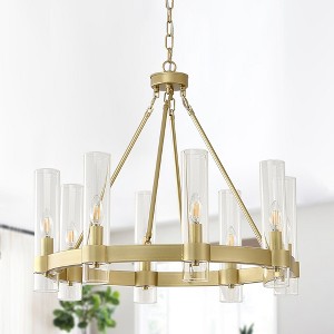 PAKOKULA Modern 8-Light Gold Wagon Wheel Chandelier with Clear Glass Shade - 1 of 4
