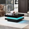 High Gloss Minimalist Design with LED Lights, 2-Tier Square Coffee Table, Center Table for Living Room, 31.5''x31.5''x14.2'',Black - 4 of 4