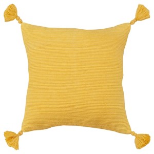 Rizzy Home Oversize Solid Striped Square Cover with Tassels - 20"x20" - 1 of 4