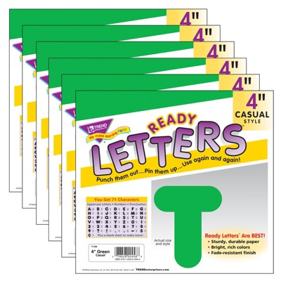 TREND Green 4" Casual Uppercase Ready Letters®, 6 Packs