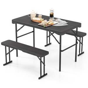 Tangkula Outdoor Table Bench Set Folding Picnic Table Set w/ 2 Benches Sturdy Metal Frame - 1 of 4