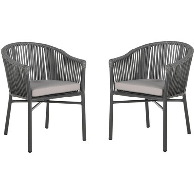 Gray Rope Arm Chairs with Cushions, Set of 2
