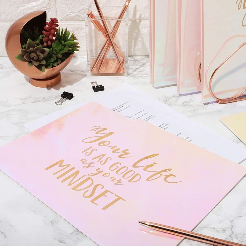 12 Pack (2 of Each) Motivational Iridescent File Folders, Letter Size (9.5 x 11.5 inches), Durable Cardstock Pink with Rose Gold Foil, 6 Designs, 2 of 8