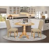 Round Dining Table Set - 42 Inch Table with 2 Chairs - Linen Fabric Seats - Oak Finish Legs - 2 of 4