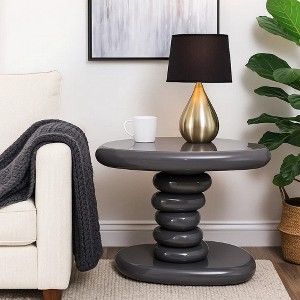 Royal Hampton End Table, 22 Inch Asymmetric Stacked Pebble Base, High Gloss Gray - 1 of 4