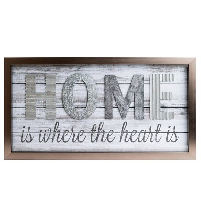 14"x26" Home is Where the Heart is Metal and Wood Plank Wall Art Gray - Patton Wall Decor