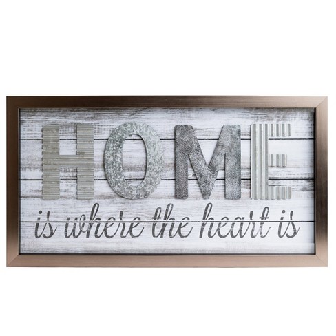14 X26 Home Is Where The Heart Is Metal And Wood Plank Wall Art Gray Patton Wall Decor Target