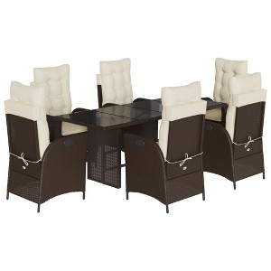 vidaXL 7 Piece Patio Dining Set with Cushions Brown and Cream - Without Footrest 6 Items - 1 of 4