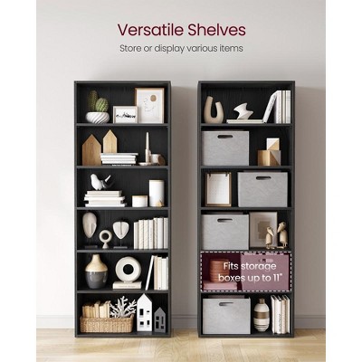 Black 6-Tier Adjustable Vertical Open Back Bookcase