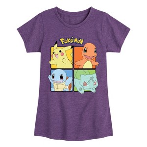 Girls' - Pokémon - Pikachu, Charmander, Squirtle, And Bulbasaur Squares Fitted Short Sleeve Graphic T-Shirt - 1 of 4