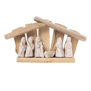 Transpac Driftwood Nativity Set White Wash Wooden Figurines Christmas Tabletop Decor Beige Indoor Gift Hostess - 1 of 1