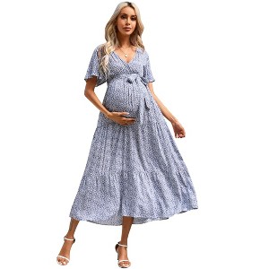 Plus Size Dress Women's V Neck A-Line Knee Length Wrap Swing Dresses Plus Size A Line Party Mini Dress pink big  flower  5X-Large - 1 of 1