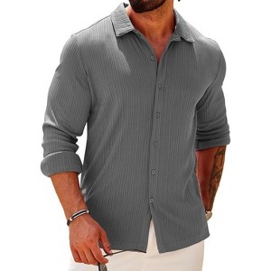 COOFANDY Athletic Fit Dress Shirts for Men Ribbed Knit Textured Button Down Shirts - 1 of 4