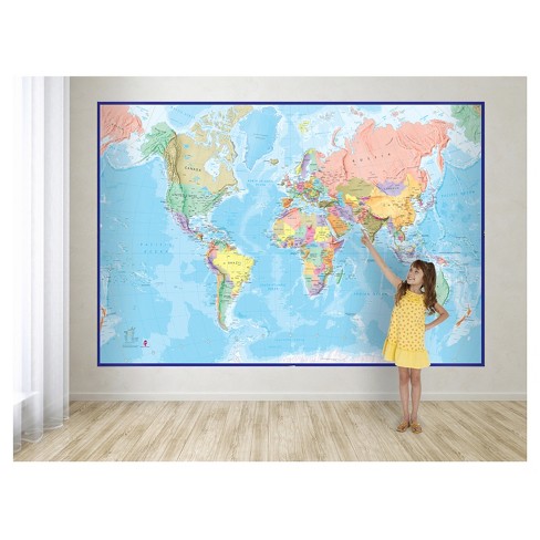 Maps International Giant World Wall Map Mural Blue Ocean Target - Large Wall World Map On Canvas