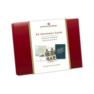 Boxed Holiday Cards Set 24ct - American Greetings: Christmas Cards Pack, Multicolor Tree & Wreath Design, Includes Envelopes - 1 of 2