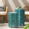 CAVINAS Modern Iron Patio Side Table with Sunburst Cut-out Pattern, Vintage Crackle Outdoor End Table, Hexagon Outdoor Accent Tables - 2 of 4