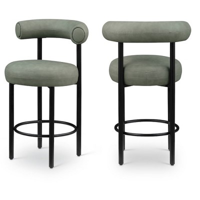 Meridian Furniture,Bordeaux Green Vegan Leather Counter Stool, Set of 2