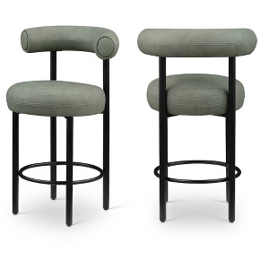 Meridian Furniture,Bordeaux Green Vegan Leather Counter Stool, Set of 2 - 1 of 4