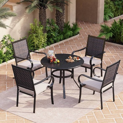 5pc Patio Set With Steel Table & Rattan Dining Chairs - Captiva Designs 