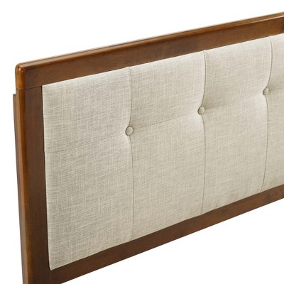 Walnut Beige Tufted Upholstered King Wood Headboard