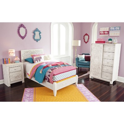 Charming French Country Whitewash 2-Drawer Nightstand with USB Charging