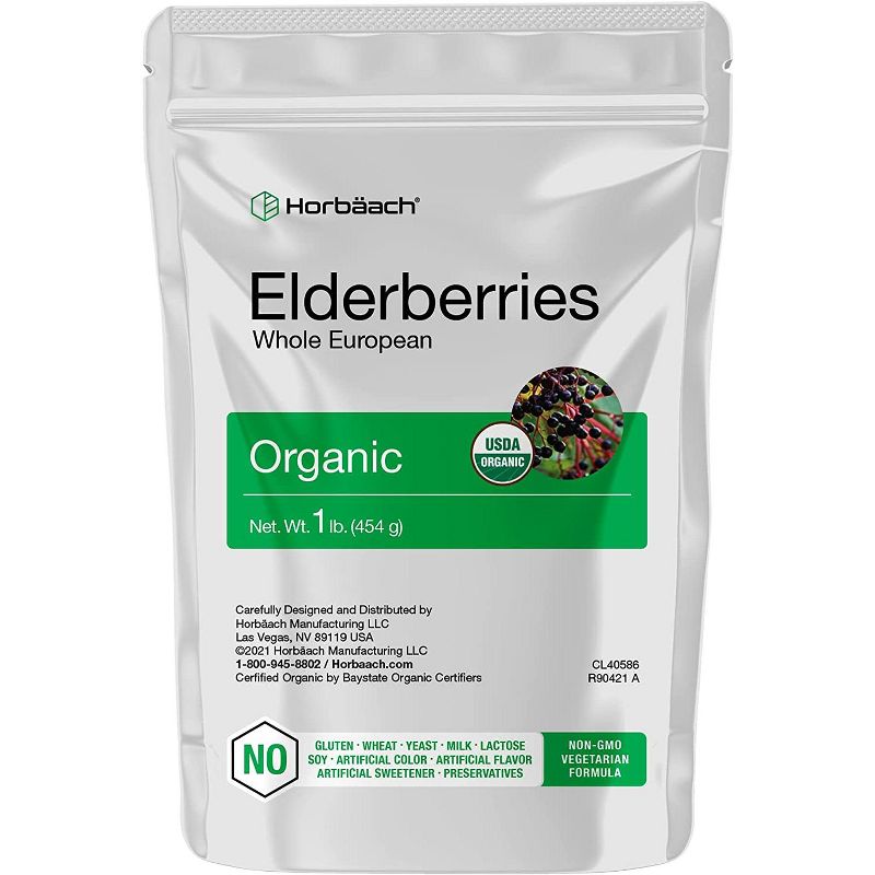 Horbaach Whole Dried Organic Elderberries | 1 lb bulk bag, 1 of 3