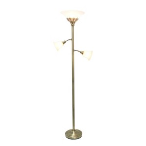 Torchiere Floor Lamp with 2 Reading Lights and Scalloped Glass Shades - Lalia Home - 1 of 4