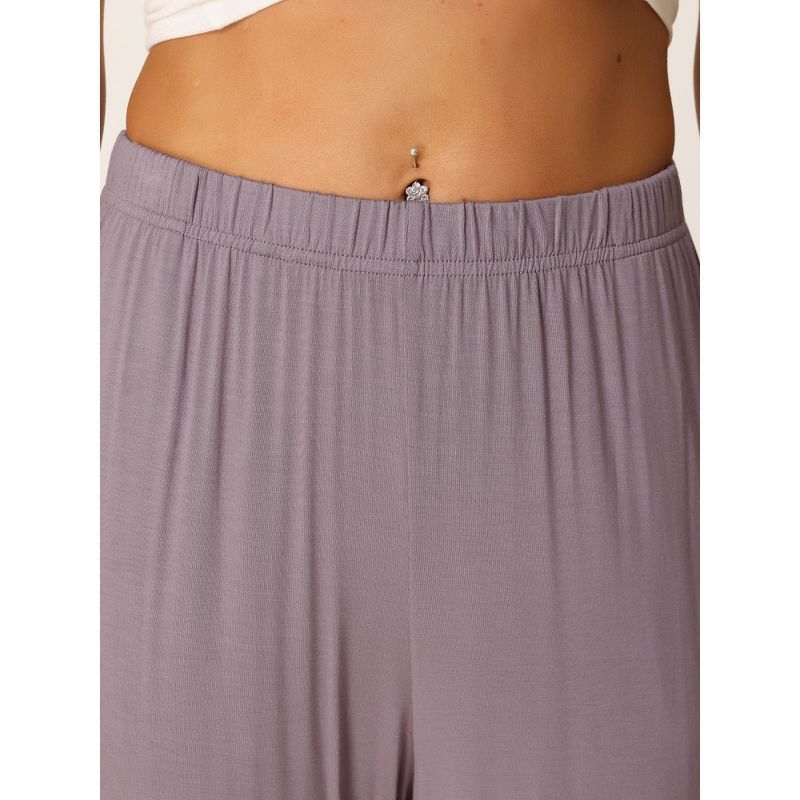 cheibear Women's Cotton Elastic Waist Straight Wide-Leg Sleep Pants with Pockets, 5 of 7