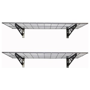 SafeRacks 18 x 48 Inch Heavy Duty Garage Wall Mounted Utility Shelf with 4 Accessory Hooks and 500 Pound Maximum Capacity, Hammertone Grey (2 Pack) - 1 of 4