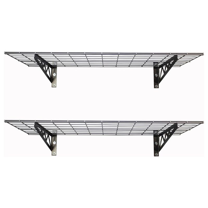 SafeRacks 18 x 48 Inch Heavy Duty Garage Wall Mounted Utility Shelf with 4 Accessory Hooks and 500 Pound Maximum Capacity, Hammertone Grey (2 Pack), 1 of 7