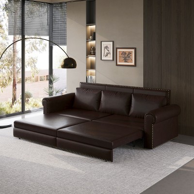 NicBex Modern Pull Out Sofa Bed Faux Leather Convertible Sleeper Sofa with Nailhead Trim and Rolled Arm for Living Room