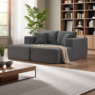 73.6" Corduroy Cloud Modular Sectional Sofa Bed with Double Chaise