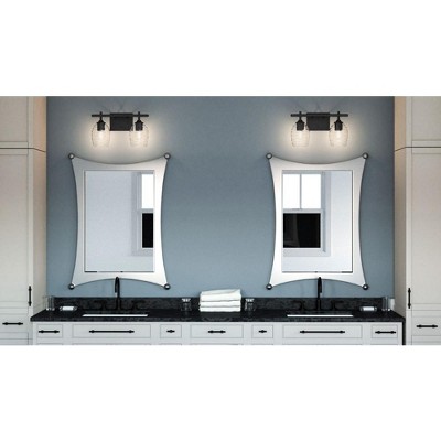 Lucy Matte Black 2-Light Vanity with Clear Optic Glass Shades