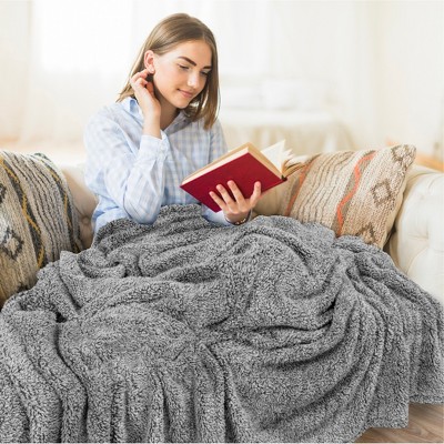 Heather Gray Twin Sherpa Fleece Faux Fur Blanket
