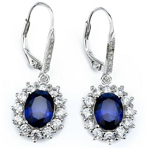 18K White Gold Sapphire Halo Leverback Earrings - 1 of 4