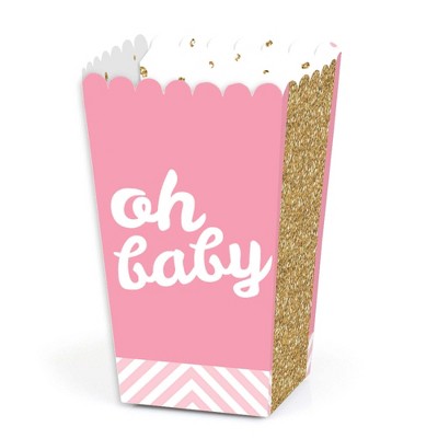 Big Dot of Happiness Hello Little One - Pink and Gold - Girl Baby Shower Favor Popcorn Treat Boxes - Set of 12