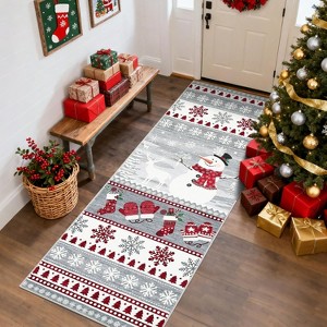 Christmas Runner Rug – Washable, Non-Slip, Santa & Reindeer Print, Low Pile, Foldable Carpet for Hallway, Kitchen, Bedside - 1 of 4