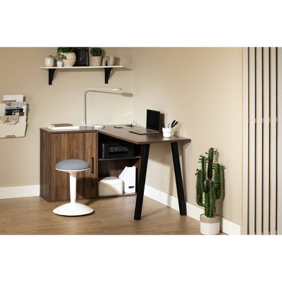 Natural Walnut L-Shaped Computer Desk with USB Port and Filing Cabinet